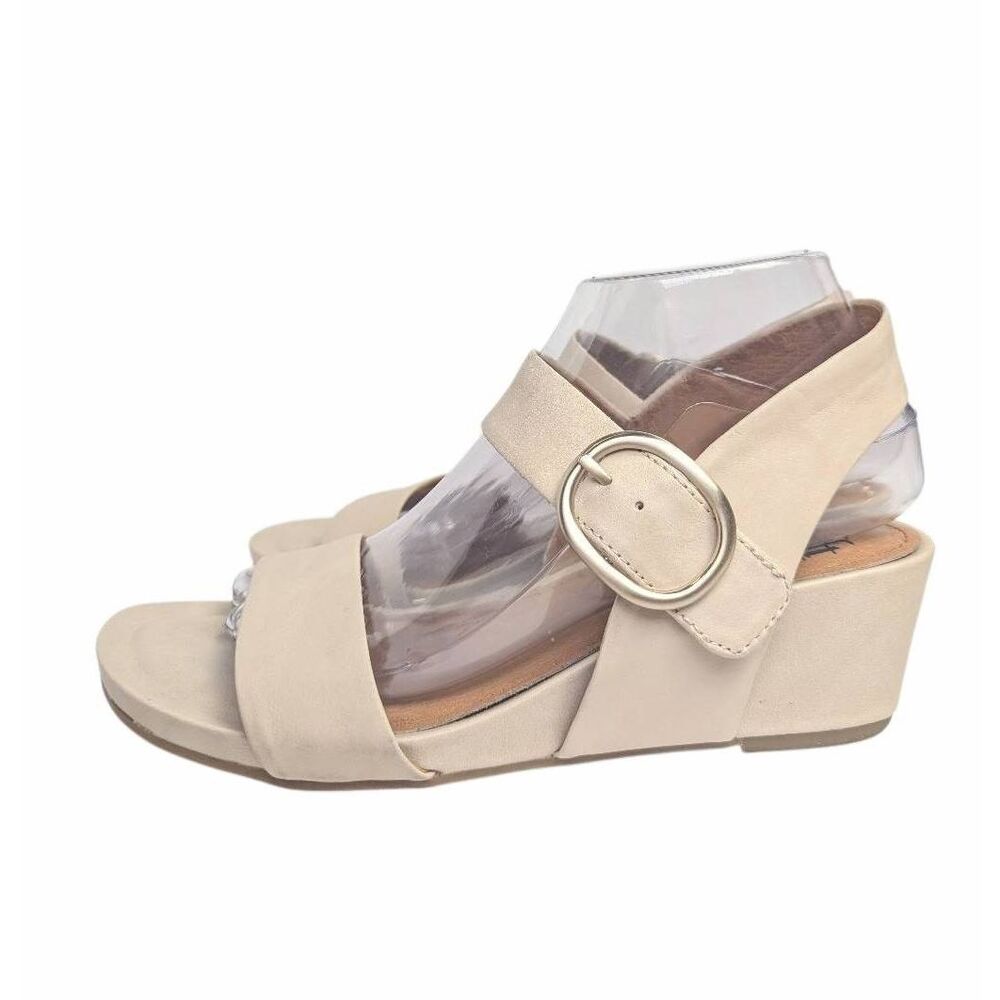Sofft Beige Wedge Sandals with Buckle - Picture 3 of 7